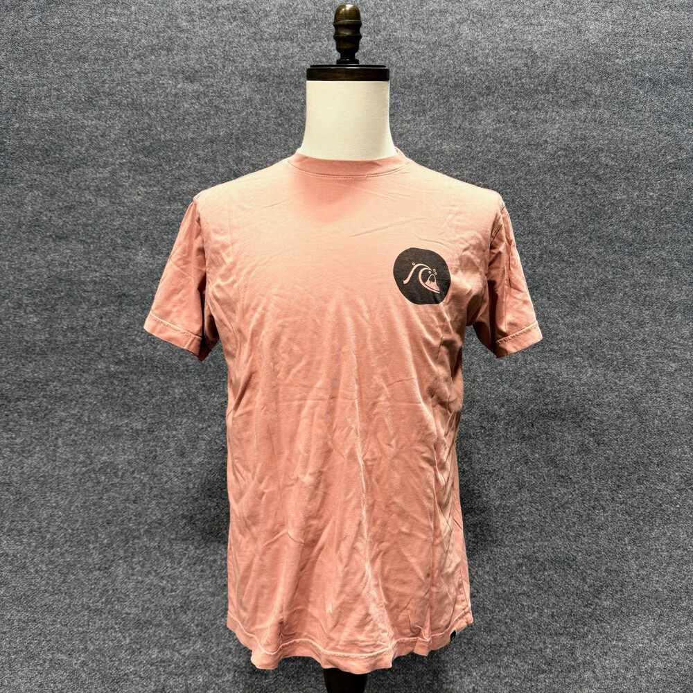 Quiksilver Mens Large Pink Graphic T-Shirt Surf Skate Back Print Short Sleeve L